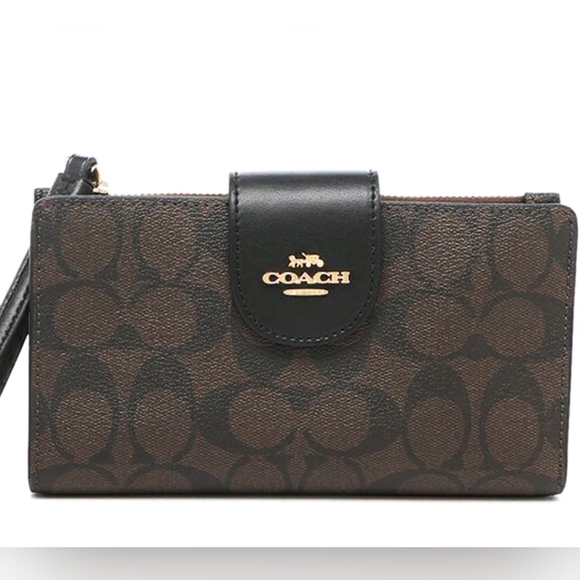 Coach Tech Wallet In Colorblock Signature Canvas - Dark Brown - Picture 1 of 4